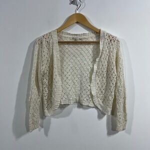 Cloud Chaser Boho Open Knit Cropped Cardigan Pointelle Womens Medium Festival